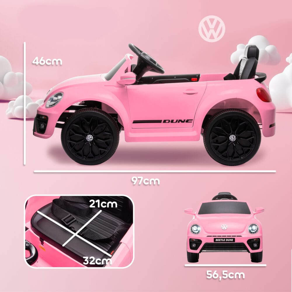 Rosa 12V Kinder-Elektroauto mit LED-Lichtern und USB-Anschluss, ideal für 3-5 Jahre. Ein modernes Fahrzeug mit Lichteffekten und Musik.