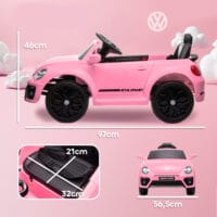 Rosa 12V Kinder-Elektroauto mit LED-Lichtern und USB-Anschluss, ideal für 3-5 Jahre. Ein modernes Fahrzeug mit Lichteffekten und Musik.