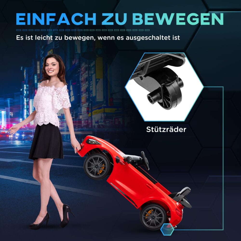 Rotes 12V Kinder-Elektroauto mit Rückwärtsfunktion, ideal für Kinder von 3-6 Jahren. Manövrierfähigkeit für kleine Fahrer.