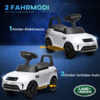 Weisses 6V Kinder-Elektroauto, erreicht eine Geschwindigkeit von 3 km/h und ist für Kinder von 1.5-5 Jahren geeignet. Ein sicheres und unterhaltsames erstes Auto.