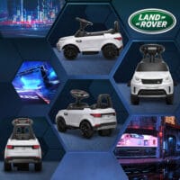 Weisses 6V Kinder-Elektroauto, erreicht eine Geschwindigkeit von 3 km/h und ist für Kinder von 1.5-5 Jahren geeignet. Ein sicheres und unterhaltsames erstes Auto.