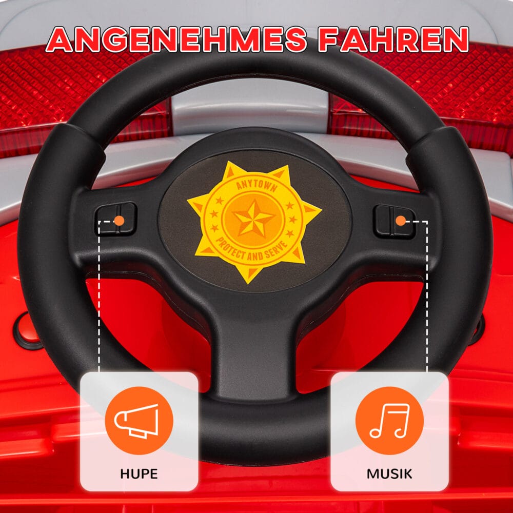 Rotes 6V Elektroauto für Kinder mit Sanftstart-Funktion, ideal für 3-5 Jahre. Ermöglicht ein sicheres und ruckfreies Starten.