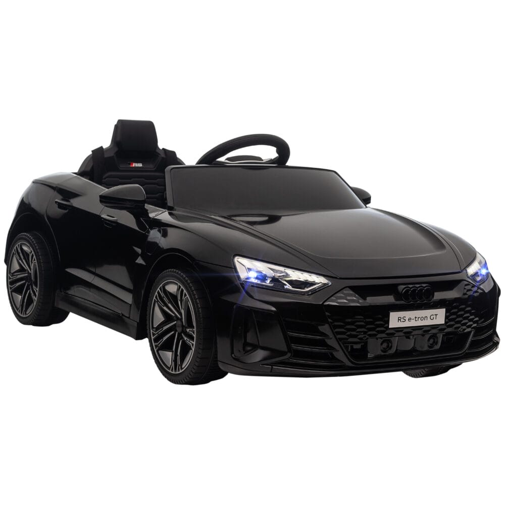 Schwarzes Elektroauto im lizenzierten AUDI RS e-tron GT Design, geeignet für Kinder ab 3 Jahren. Ein luxuriöses Fahrerlebnis für die Kleinsten.