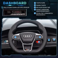 Schwarzes Elektroauto im lizenzierten AUDI RS e-tron GT Design, geeignet für Kinder ab 3 Jahren. Ein luxuriöses Fahrerlebnis für die Kleinsten.
