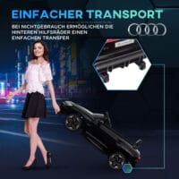 Schwarzes Elektroauto im lizenzierten AUDI RS e-tron GT Design, geeignet für Kinder ab 3 Jahren. Ein luxuriöses Fahrerlebnis für die Kleinsten.