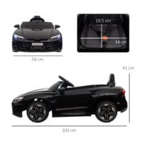 Schwarzes Elektroauto im lizenzierten AUDI RS e-tron GT Design, geeignet für Kinder ab 3 Jahren. Ein luxuriöses Fahrerlebnis für die Kleinsten.