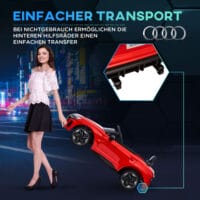 Rotes, robustes Elektroauto im lizenzierten AUDI RS e-tron GT Design, bietet sicheren Fahrspass für Kinder.