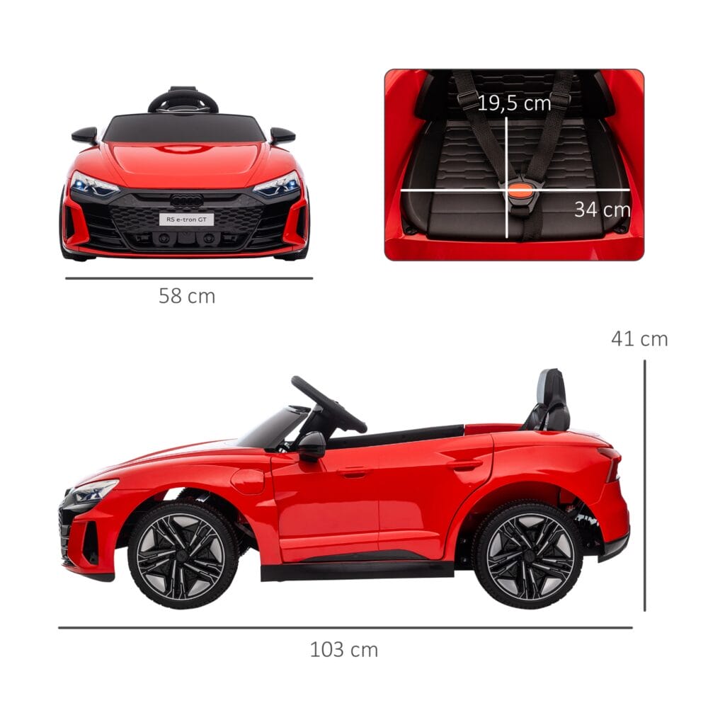 Rotes, robustes Elektroauto im lizenzierten AUDI RS e-tron GT Design, bietet sicheren Fahrspass für Kinder.