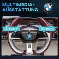 Weisses Elektroauto im lizenzierten BMW-Design mit Fernbedienung, ideal für Kinder von 3-5 Jahren. Bietet ein luxuriöses und sicheres Fahrerlebnis.