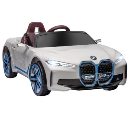 Weisses Elektroauto im lizenzierten BMW-Design mit Fernbedienung, ideal für Kinder von 3-5 Jahren. Bietet ein luxuriöses und sicheres Fahrerlebnis.