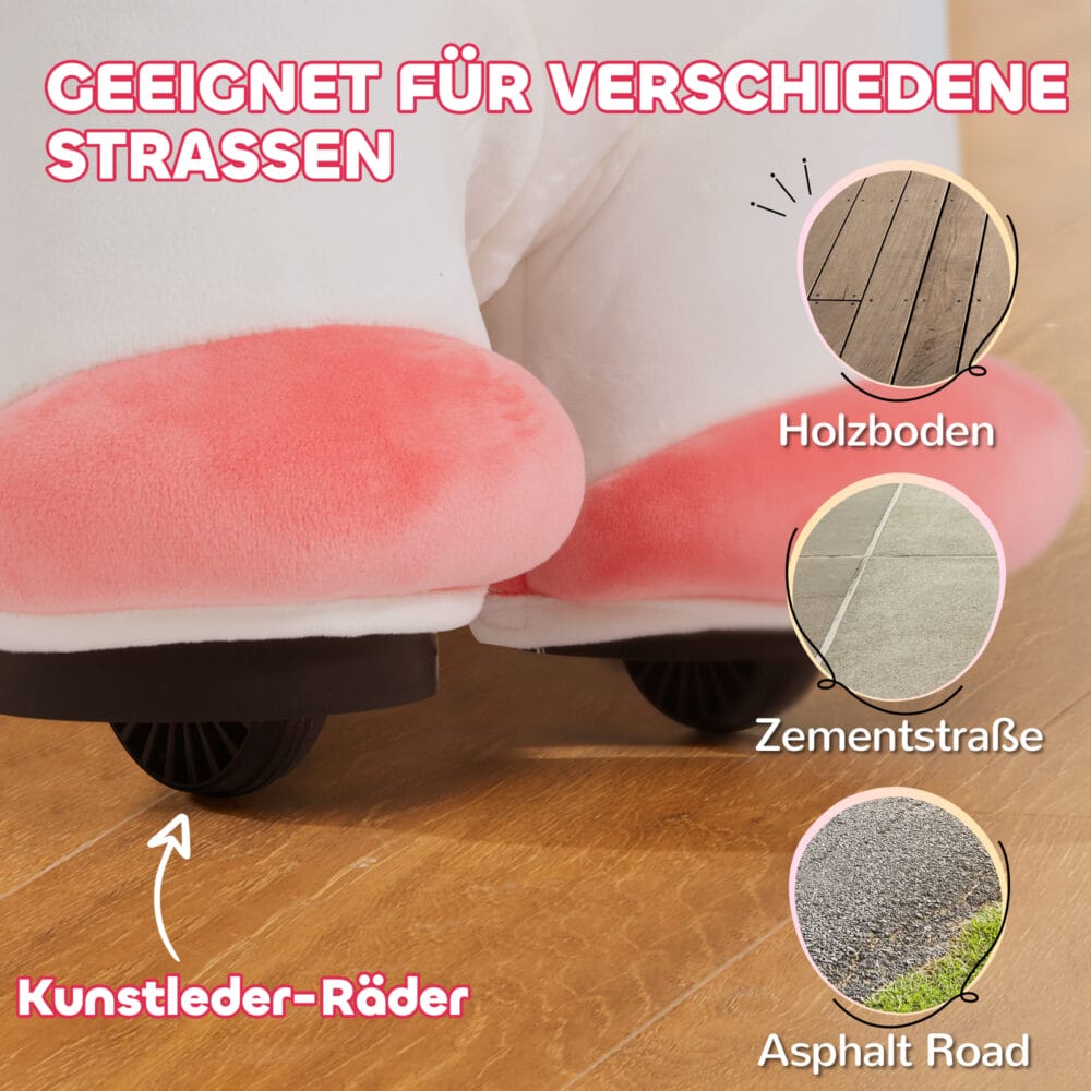 Weisses Kinder-Elektroauto in Einhornform, 6V und 2 km/h schnell, ideal für 1.5-3 Jahre. Ein magisches Fahrerlebnis für kleine Träumer.