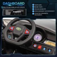 Schwarzes, stylisches Elektroauto als Kinderfahrzeug mit Musik und Hupe, bietet sicheres und unterhaltsames Fahren.
