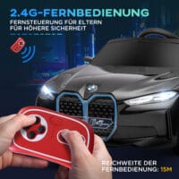 Schwarzes Elektrofahrzeug für Kinder mit MP3-Player und einer Höchstgeschwindigkeit von 5 km/h. Ein modernes Kinderfahrzeug für Spiel und Spass.