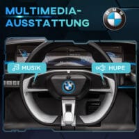Schwarzes Elektrofahrzeug für Kinder mit MP3-Player und einer Höchstgeschwindigkeit von 5 km/h. Ein modernes Kinderfahrzeug für Spiel und Spass.