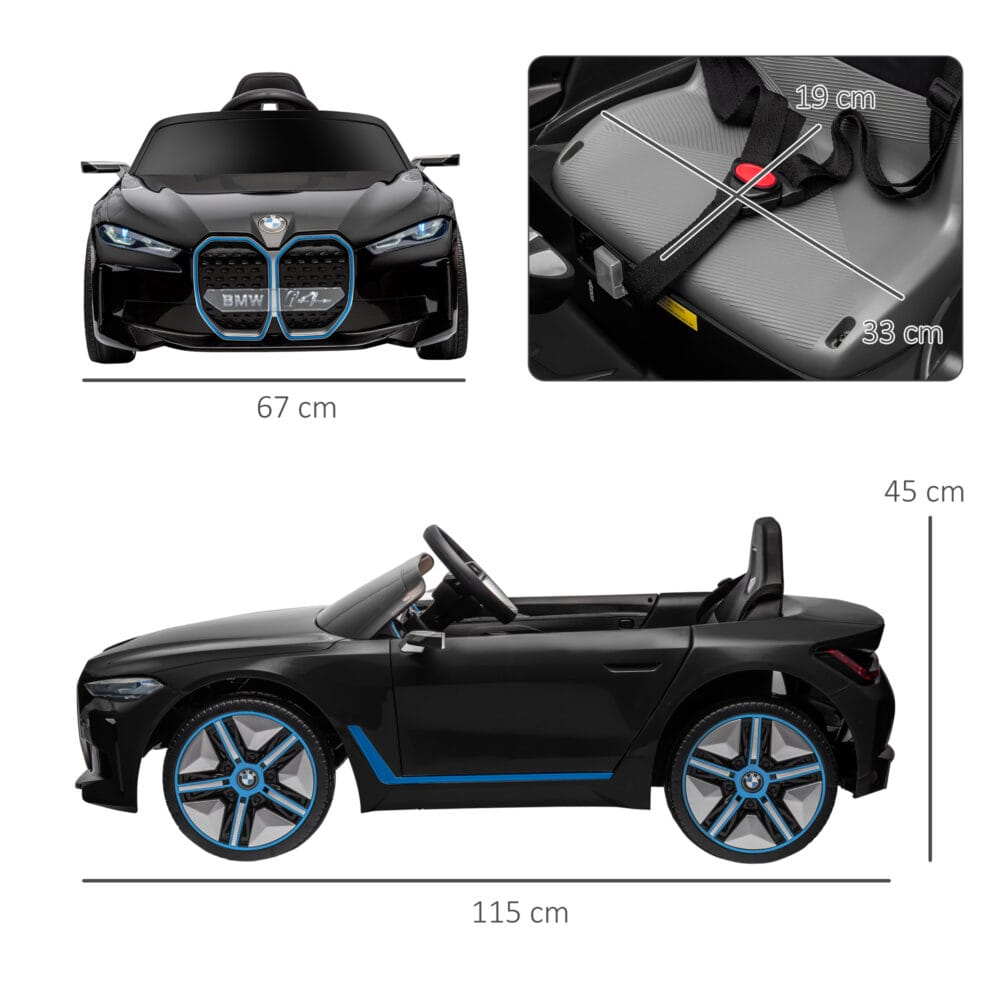 Schwarzes Elektrofahrzeug für Kinder mit MP3-Player und einer Höchstgeschwindigkeit von 5 km/h. Ein modernes Kinderfahrzeug für Spiel und Spass.