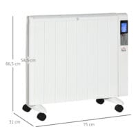 Eine weisse Elektroheizung und Heizgerät mit 2000W Leistung und Fernbedienung.