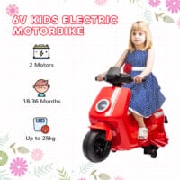 Rotes 6V Elektro-Motorrad für Kinder mit Vor- und Rückwärtsgang, geeignet für 1.5-3 Jahre. Flexibler Fahrspass für die Kleinsten.