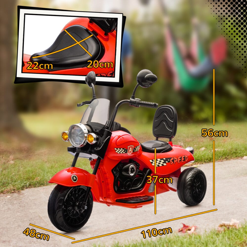 Rotes 6V Kinder-Elektro-Motorrad mit LED-Scheinwerfer, erreicht 3-5 km/h und ist für Kinder von 3-6 Jahren geeignet. Schneller Fahrspass mit Stil.