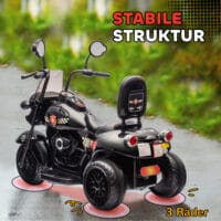 Schwarzes 6V Elektro-Motorrad für Kinder mit LED-Scheinwerfern, ideal für Kinder von 3-6 Jahren. Ein realistisches Fahrerlebnis bei Tag und Nacht.
