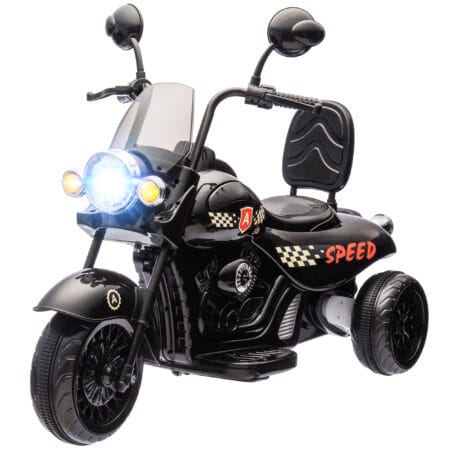 Schwarzes 6V Elektro-Motorrad für Kinder mit LED-Scheinwerfern, ideal für Kinder von 3-6 Jahren. Ein realistisches Fahrerlebnis bei Tag und Nacht.