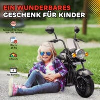 Schwarzes 6V Elektro-Motorrad für Kinder mit LED-Scheinwerfern, ideal für Kinder von 3-6 Jahren. Ein realistisches Fahrerlebnis bei Tag und Nacht.