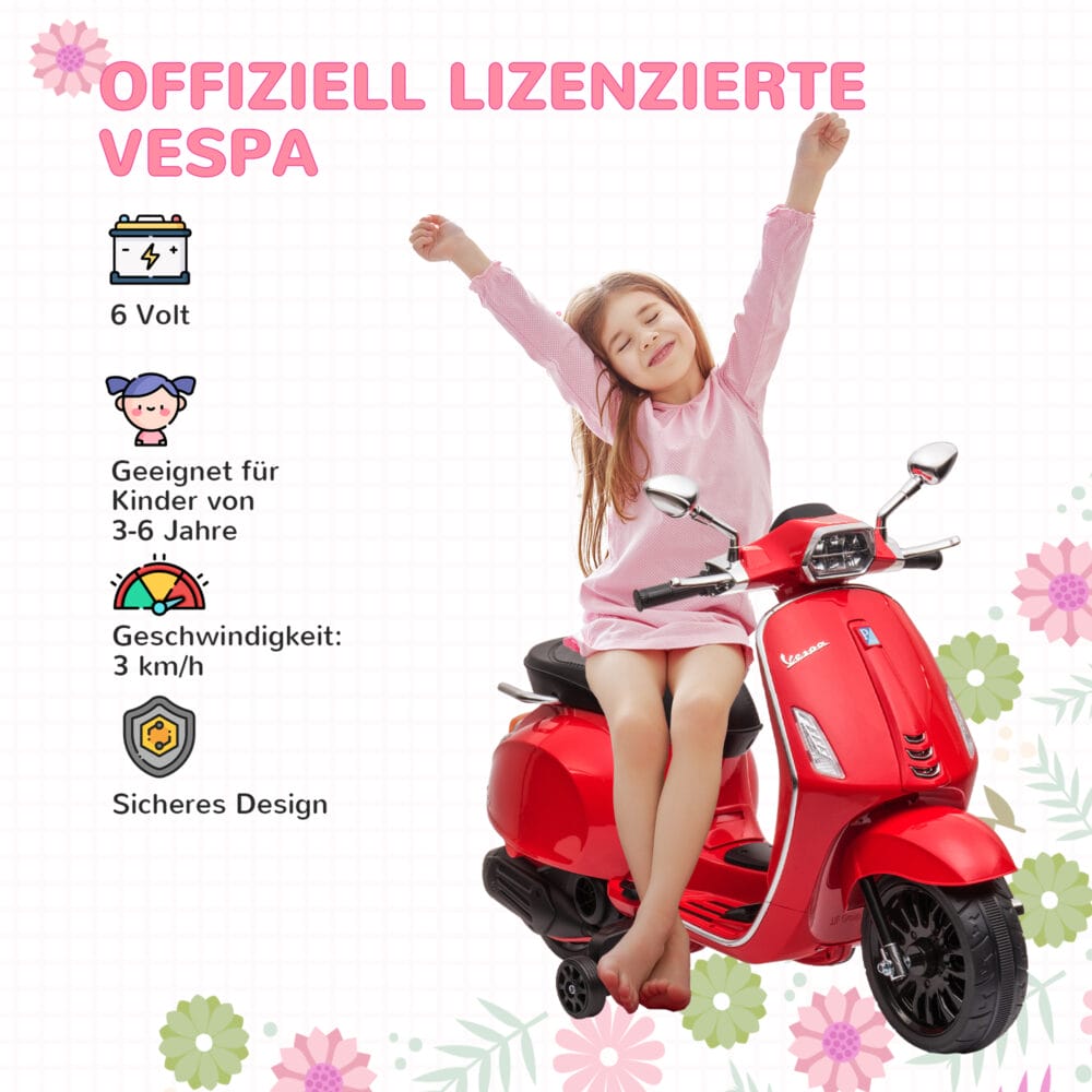 Rotes 6V Elektro-Motorrad für Kinder mit MP3- und USB-Anschluss. Ein aufregendes Kinderfahrzeug für kleine Rennfahrer.
