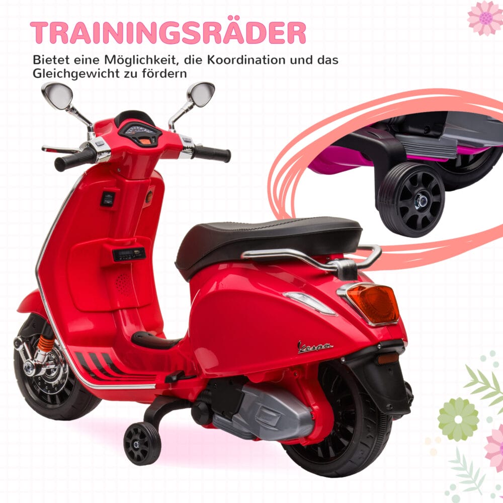 Rotes 6V Elektro-Motorrad für Kinder mit MP3- und USB-Anschluss. Ein aufregendes Kinderfahrzeug für kleine Rennfahrer.