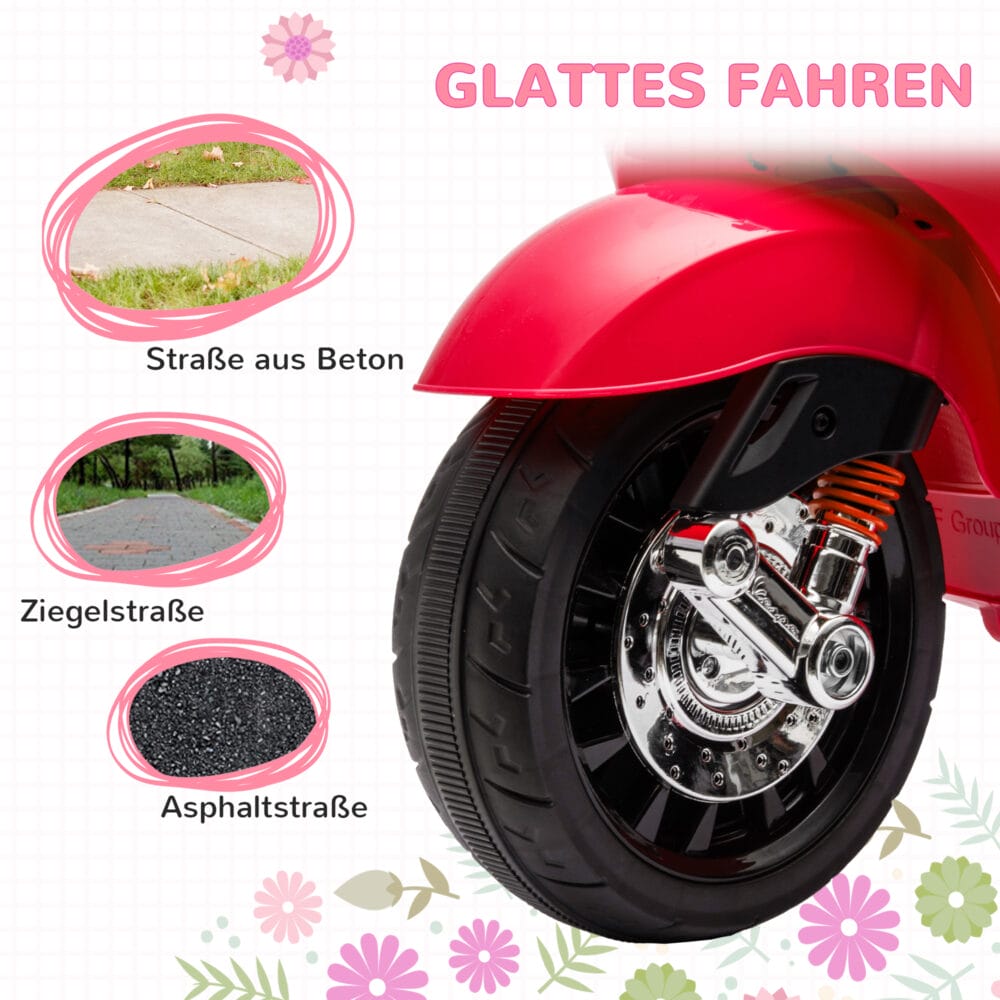 Rotes 6V Elektro-Motorrad für Kinder mit MP3- und USB-Anschluss. Ein aufregendes Kinderfahrzeug für kleine Rennfahrer.