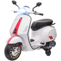 Weisses 6V Elektro-Motorrad für Kinder mit 3 km/h Geschwindigkeit, MP3- und USB-Anschluss. Stylischer Fahrspass für die Kleinen.