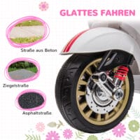 Weisses 6V Elektro-Motorrad für Kinder mit 3 km/h Geschwindigkeit, MP3- und USB-Anschluss. Stylischer Fahrspass für die Kleinen.
