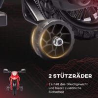 Rotes 6V Elektro-Motorrad für Kinder mit Stützrädern, ideal für 3-8 Jahre. Ein stabiles und sicheres erstes Motorrad.