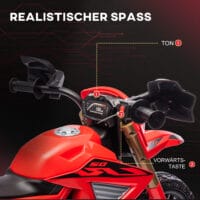 Rotes 6V Elektro-Motorrad für Kinder mit Stützrädern, ideal für 3-8 Jahre. Ein stabiles und sicheres erstes Motorrad.