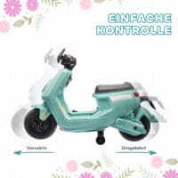 Grünes 6V Elektro-Motorrad für Kinder mit Trainingsrädern, ideal für 1.5-3 Jahre. Hilft kleinen Fahrern, Balance und Vertrauen zu gewinnen.
