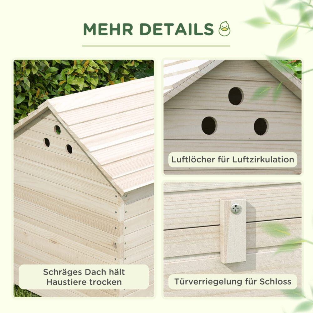 Naturholz-Entenhaus (100x82,5x91cm) mit Kippdach & Rampe für Geflügel.