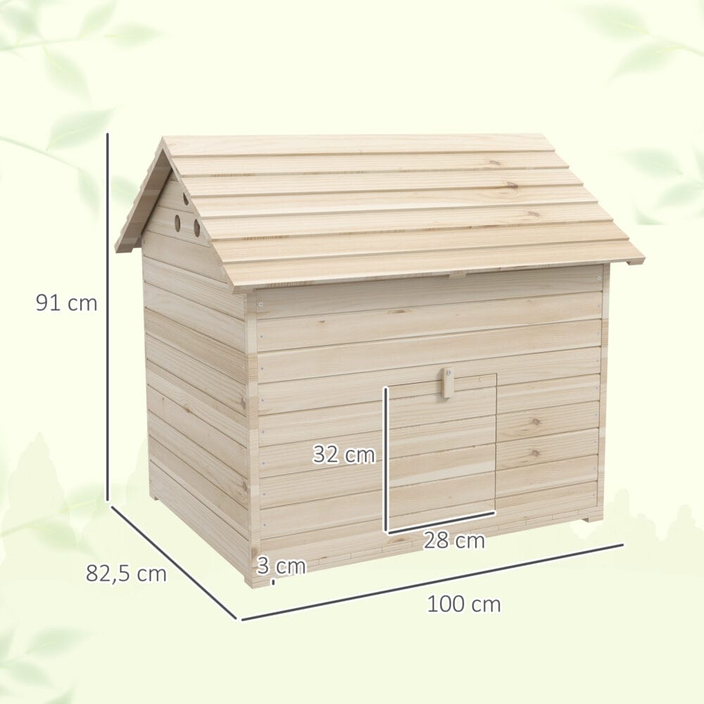 Naturholz-Entenhaus (100x82,5x91cm) mit Kippdach & Rampe für Geflügel.