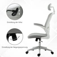 Ergonomischer Bürostuhl mit Kopfstütze Grau – Produktfoto zeigt modernes Design, hochwertige Materialien und funktionale Eigenschaften ideal für Wohn- oder Arbeitsbereiche. Perfekt als Einrichtungsinspiration oder zur Produktpräsentation in einem Onlineshop.