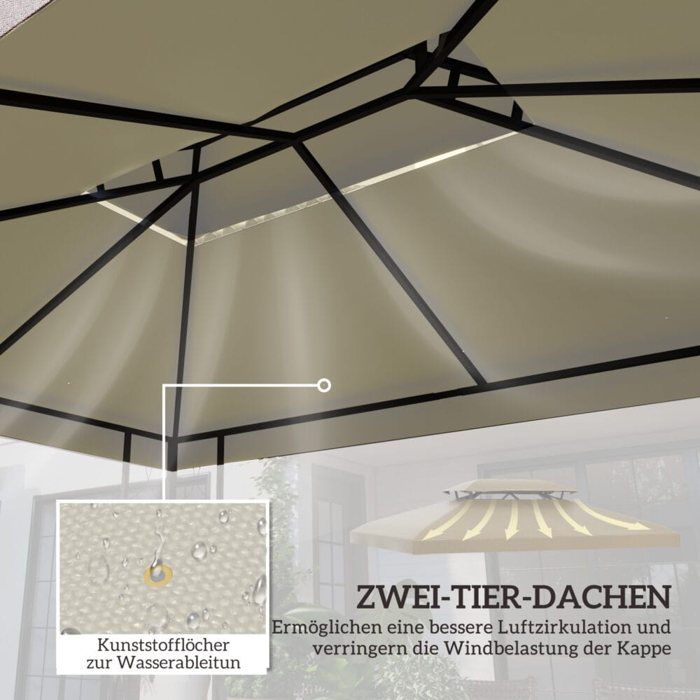Cremeweißes Ersatzdach für einen Metallpavillon der Größe 4x3m.