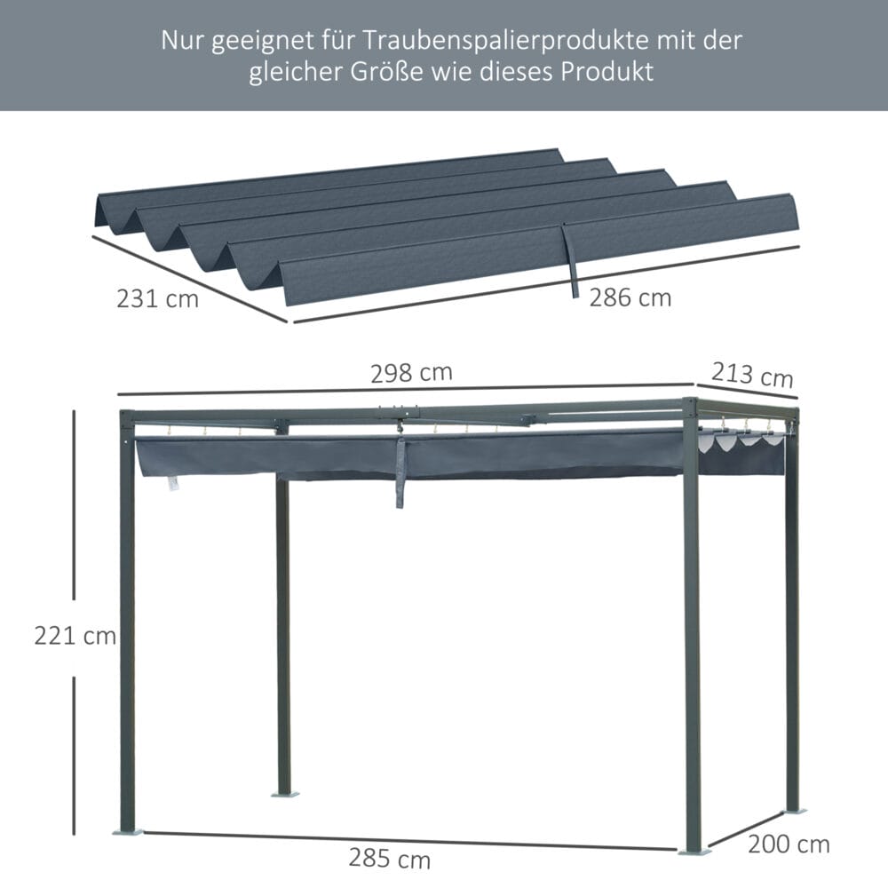 Dunkelgraues Ersatzdach für eine 3x25m Pergola mit UV-Schutz.