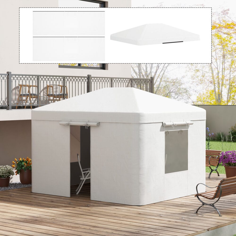 Wasserdichtes Ersatzdach mit 2 Seitenwänden als Pavillon-Zubehör in Weiß.