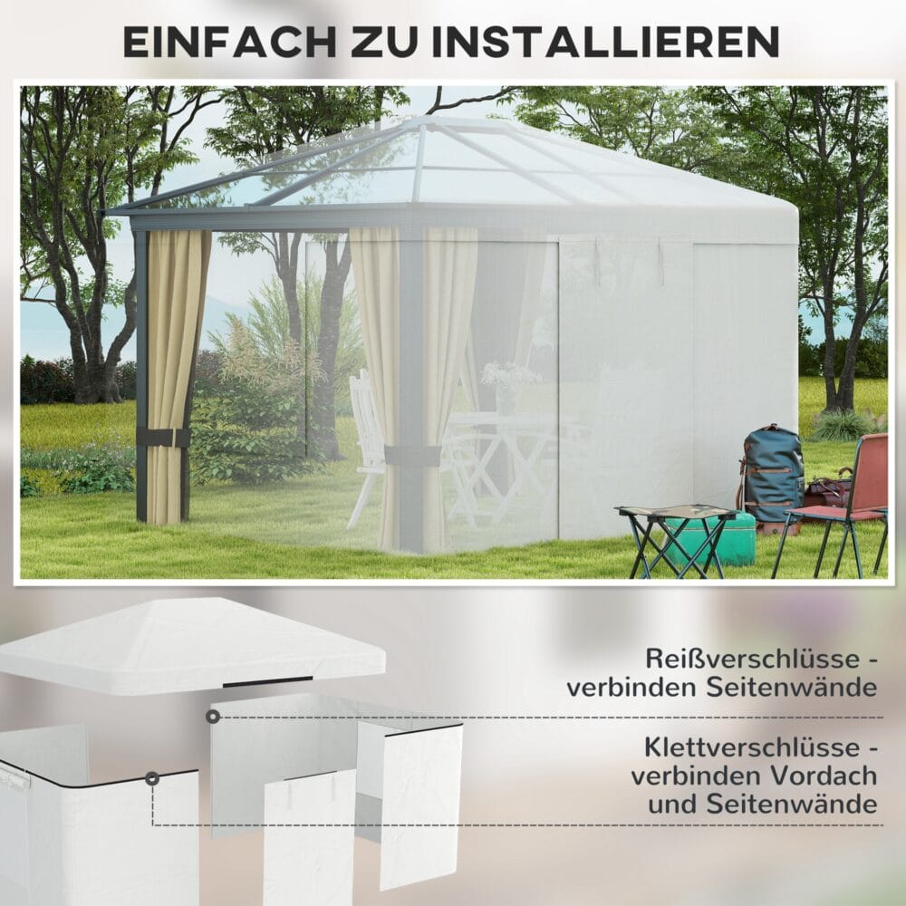 Wasserdichtes Ersatzdach mit 2 Seitenwänden als Pavillon-Zubehör in Weiß.