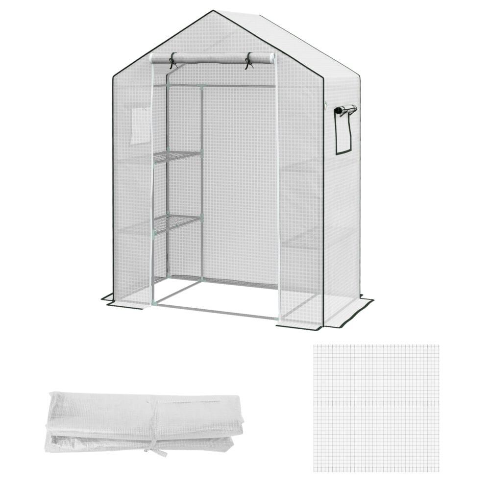 Ersatzfolie mit UV-Schutz und Rolltür für Gewächshaus 140x73x190 cm, Farbe Weiss.