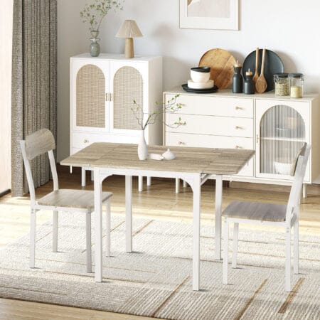 Essgruppe 3-teilig klappbar Natur & Weiss – Produktfoto zeigt modernes Design, hochwertige Materialien und funktionale Eigenschaften ideal für Wohn- oder Arbeitsbereiche. Perfekt als Einrichtungsinspiration oder zur Produktpräsentation in einem Onlineshop.