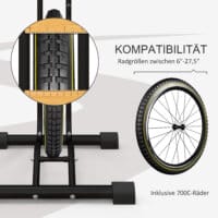Ein schwarzer Fahrradständer aus wetterfestem Metall, Maße 45x44x118cm.