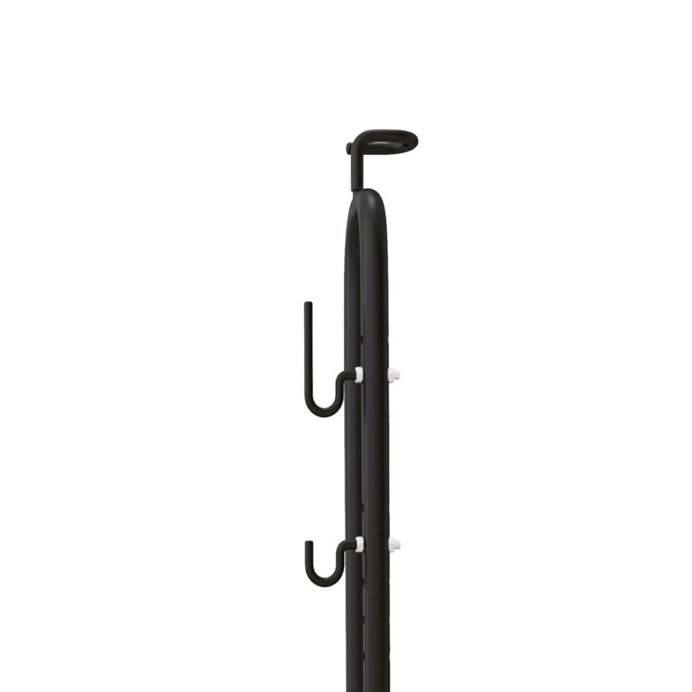 Ein schwarzer Fahrradständer aus wetterfestem Metall, Maße 45x44x118cm.
