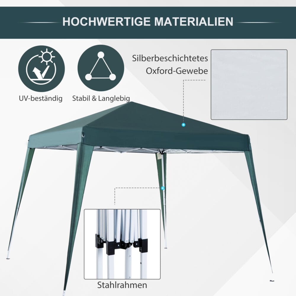 Grüner Faltpavillon 24x24m mit UV-Schutz, faltbar.