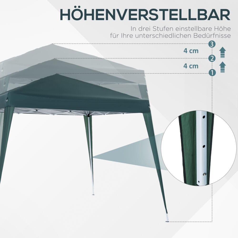 Grüner Faltpavillon 24x24m mit UV-Schutz, faltbar.