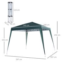 Grüner Faltpavillon 24x24m mit UV-Schutz, faltbar.