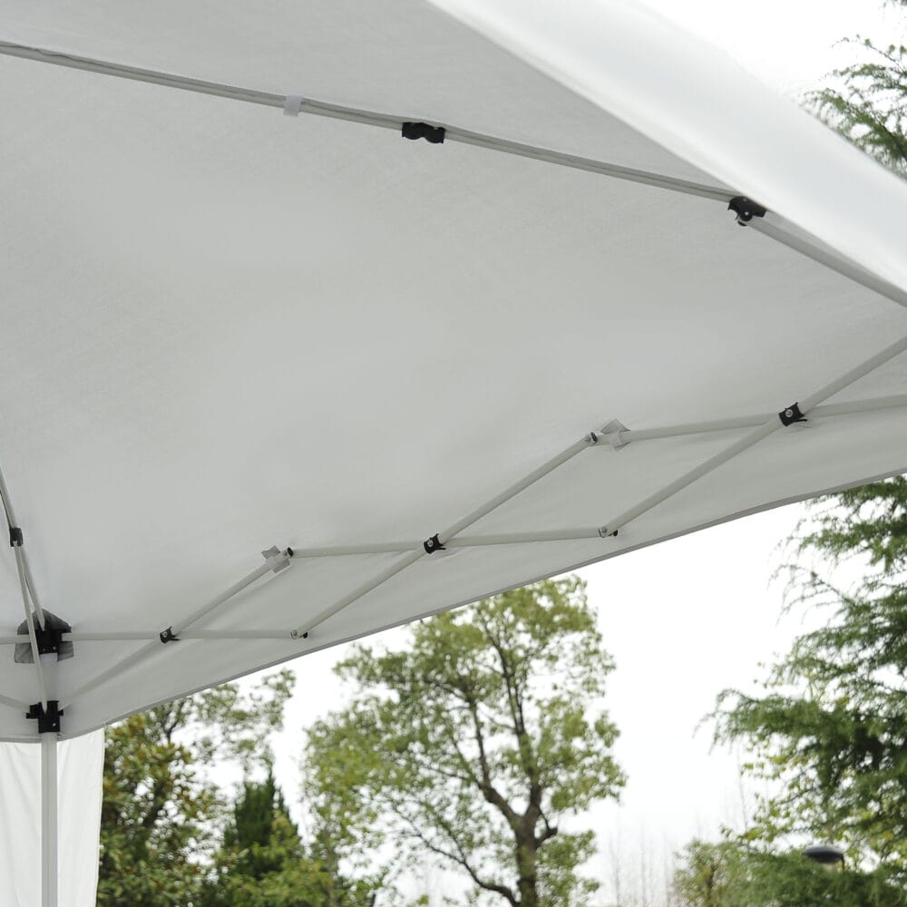 Weißer Faltpavillon 24x24m mit UV-Schutz, faltbar.