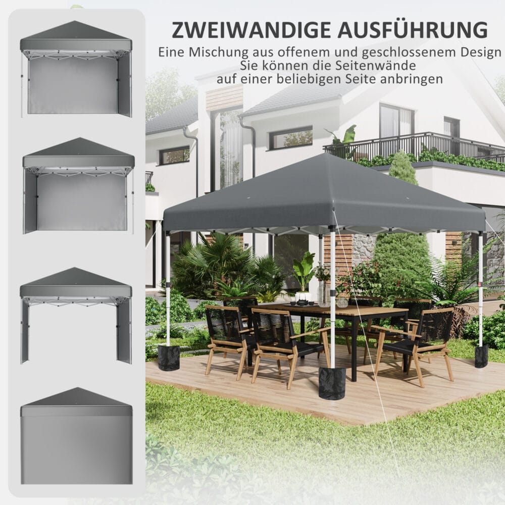 Dunkelgrauer Faltpavillon 297x297m mit UV-Schutz Stahl.