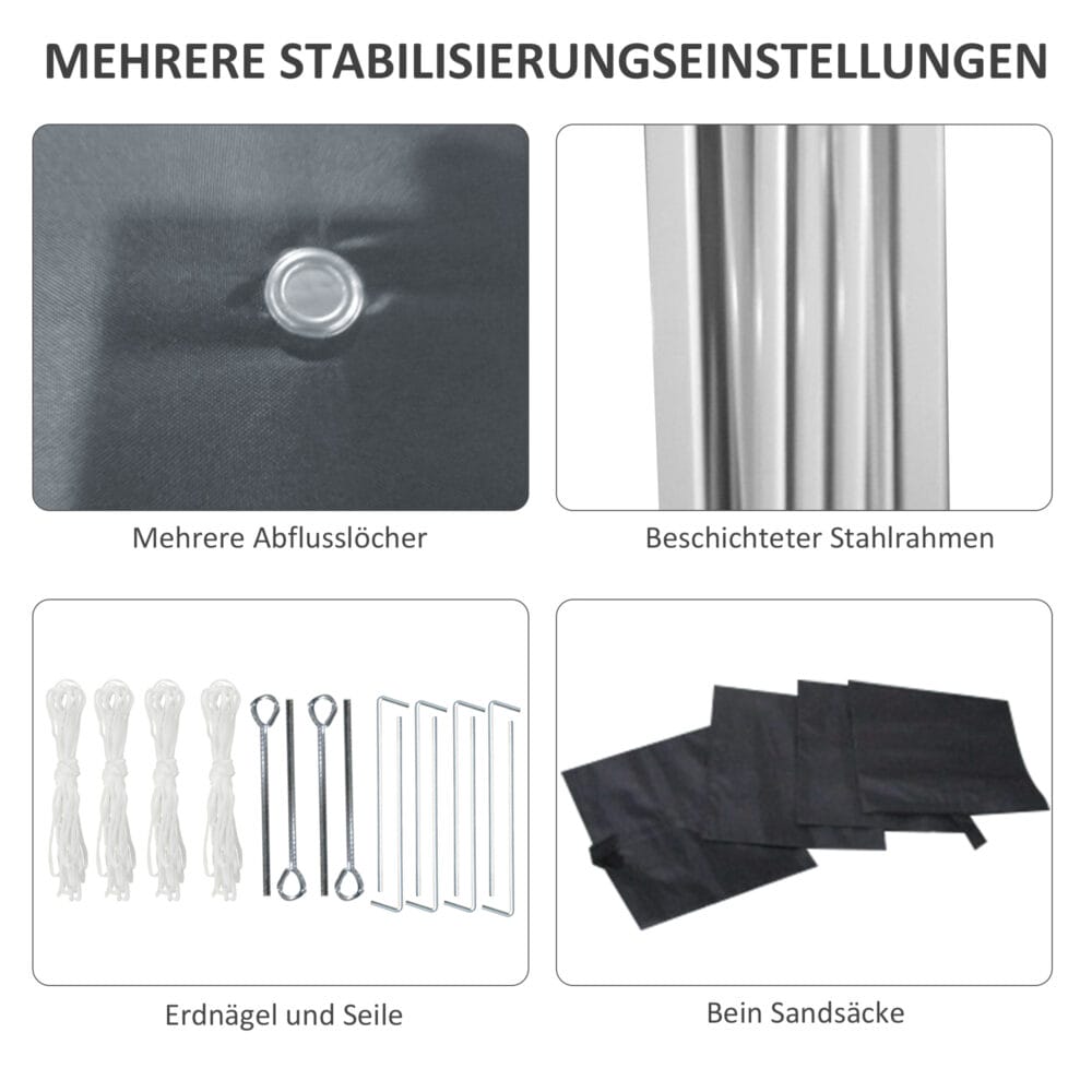 Dunkelgrauer Faltpavillon 297x297m mit UV-Schutz Stahl.